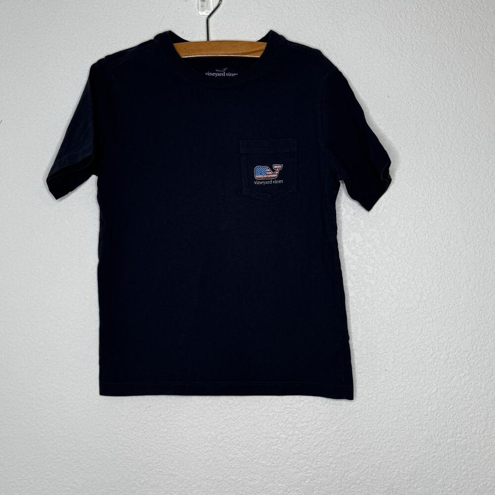 Vineyard Vines Boys Short Sleeve Tee Size 6 Navy Whale American Flag Cotton - Picture 2 of 3